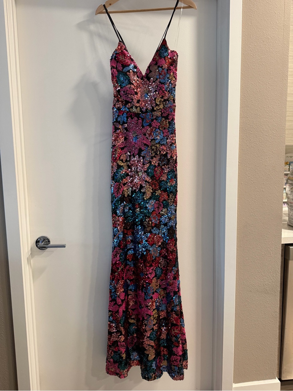 Crystal Doll Multicolor Sequin Floral Maxi Dress